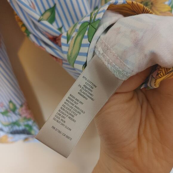 Rafaella Size Medium M Blue Stripe Seersucker Floral Flower Print Blazer Button - Picture 7 of 10